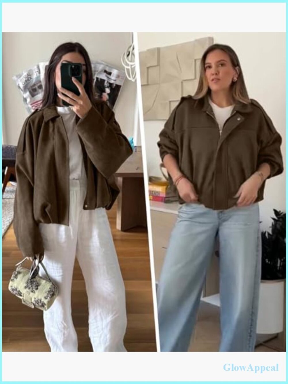 Faux Suede Bomber Jacket Oversized Cropped Lapel Motorcycle Style - Picture 4 of 7